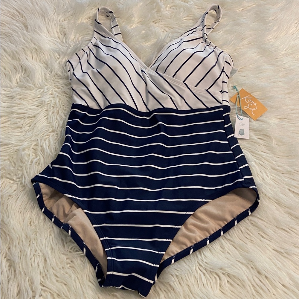 Kona Sol Navy and White Striped Swimsuit size L brand new - Picture 5 of 8